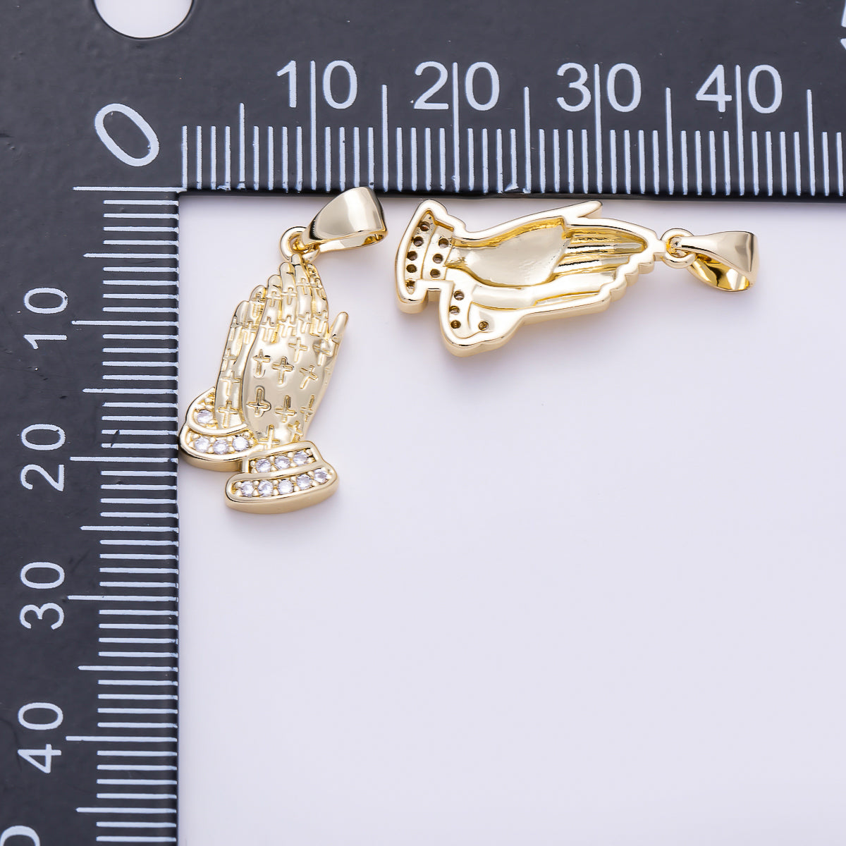 16K Gold Filled 20mm Micro Paved CZ Religious Praying Hands | Charms-01478