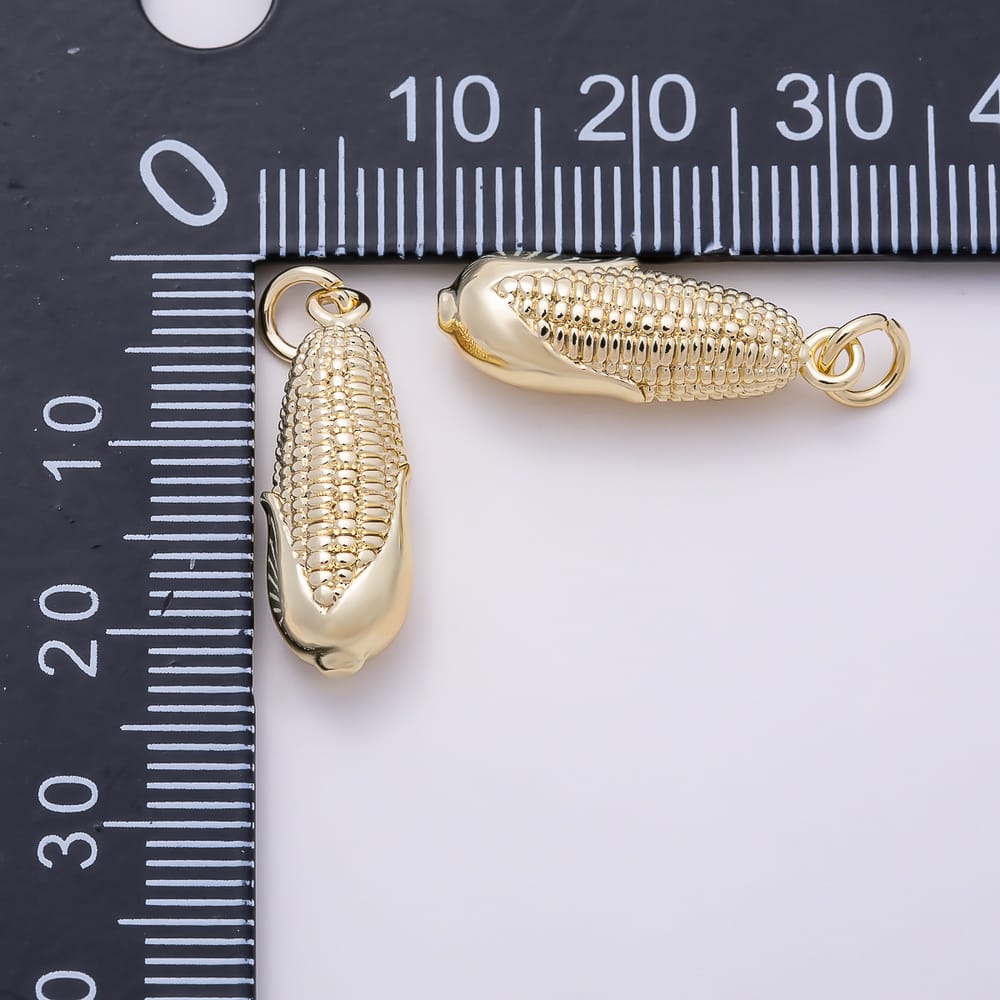 16K Gold Filled 21mm 3D Textured Sweet Corn Cob Charm | Charms-02127 - Charms-02128