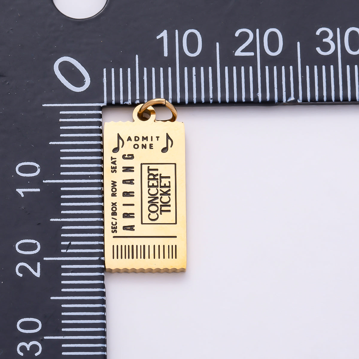 ARIRANG Stainless Steel Gold PVD 21mm Engraved Concert Ticket Tag Charms | Charms-01631