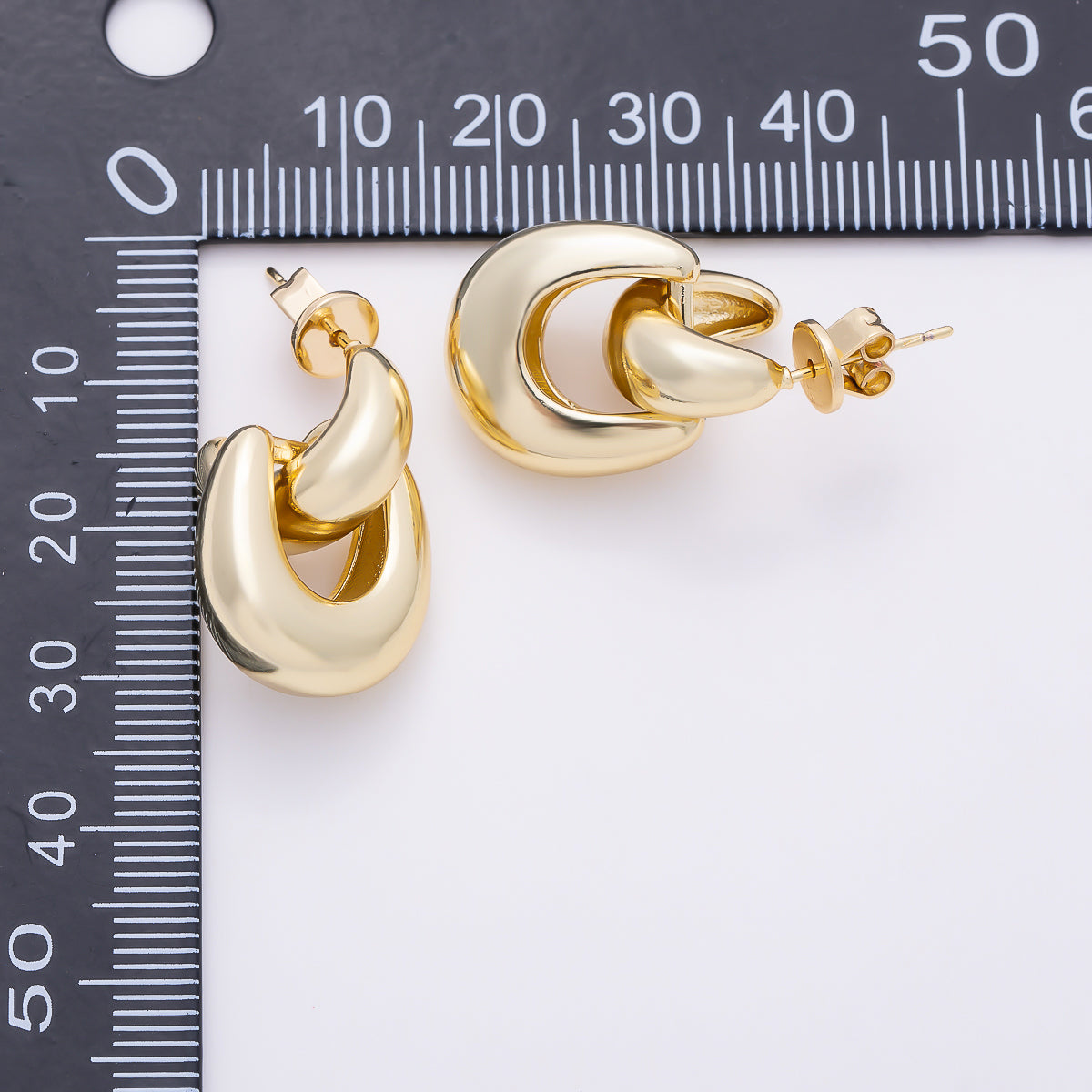 16K Gold Filled 22mm Minimalist Chubby Door Knocker Drop Stud Earrings | Earrings-00795