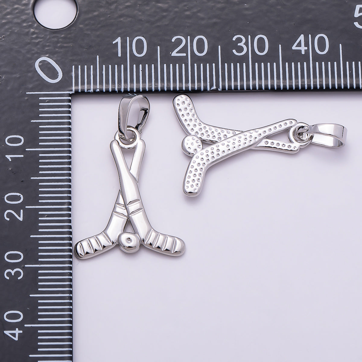 24K Gold Filled Minimalist Rivalry Hockey Sticks Sports Charm in Gold & Silver | AH177 Charms-00875