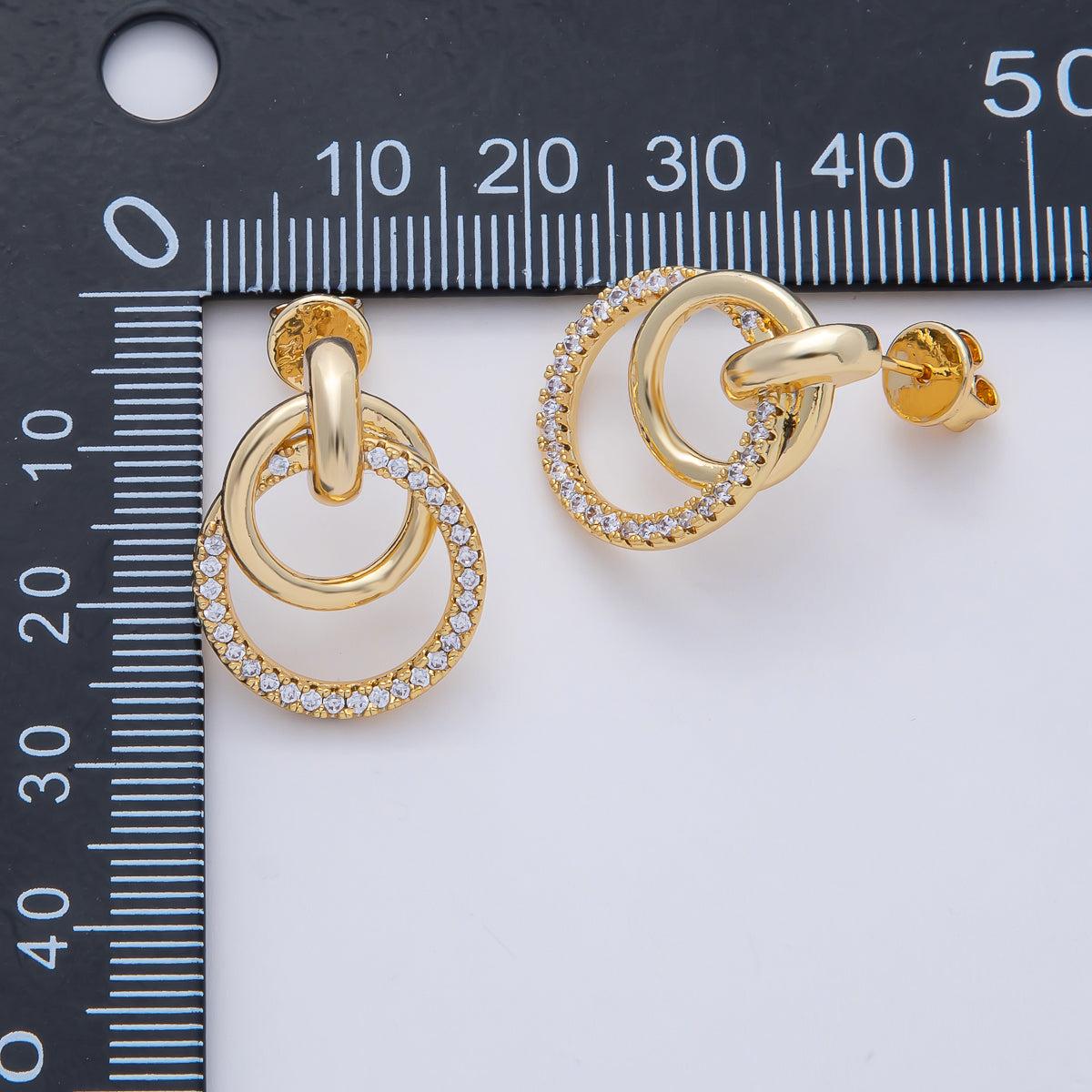 18K Gold Filled 22.5mm Micro Paved CZ Circular Knot Doorknocker Drop Stud Earrings | AD1658