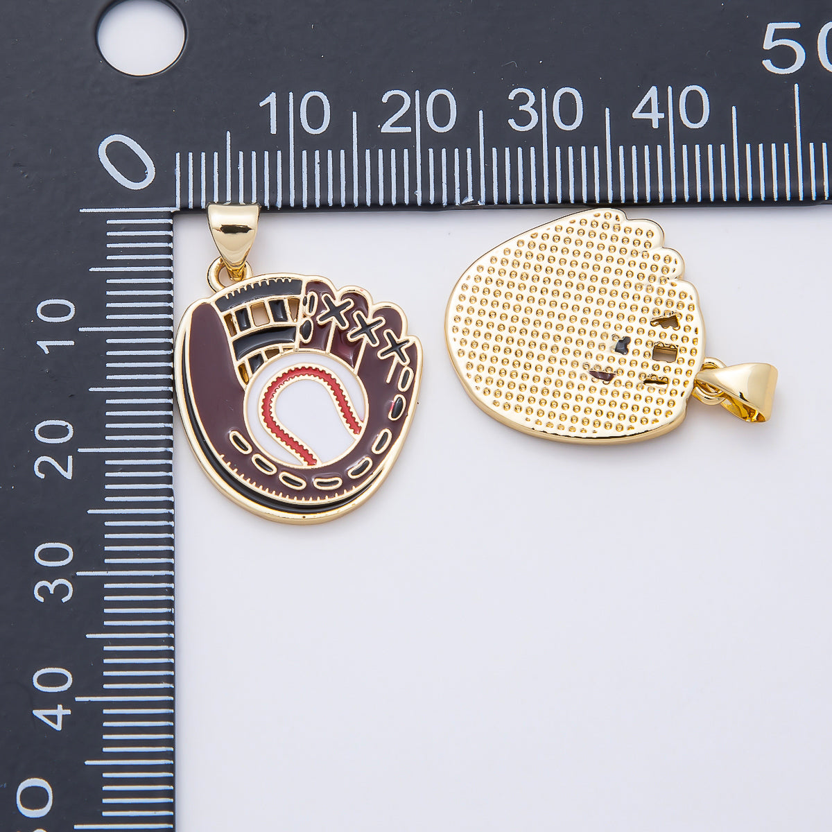 16K Gold Filled 22.5mm Baseball Glove Enamel Sports Pendant | Charms-01109