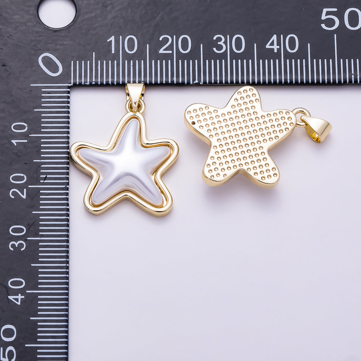16K Gold Filled 23mm White Enamel Puffy Star Pendant | Charms-01928