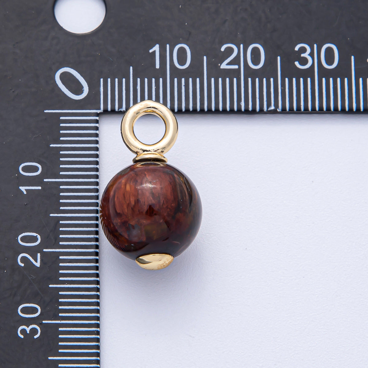 18K Gold Filled 23mm Tiger Eye Round Gemstone Drop Charm | AF1477