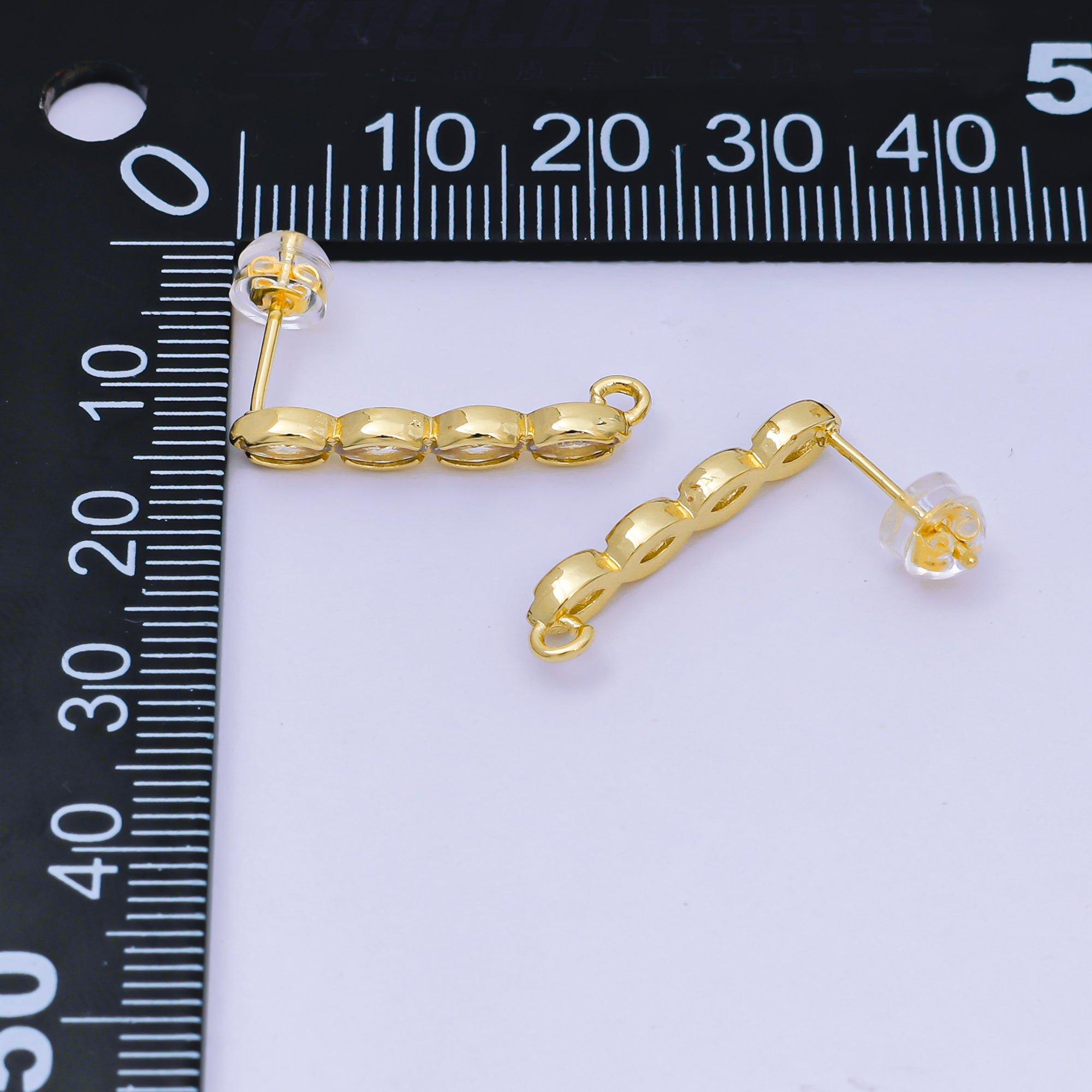 24K Gold Filled 23mm Clear CZ Marquise Drop Stud Earrings Finding | Z1271
