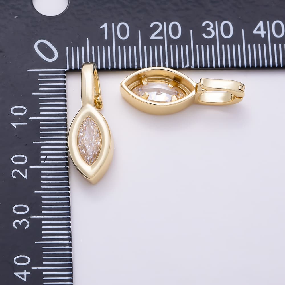 16K Gold Filled 24mm Clear Marquise CZ Minimalist Bezel Set Pendant | Charms-02095