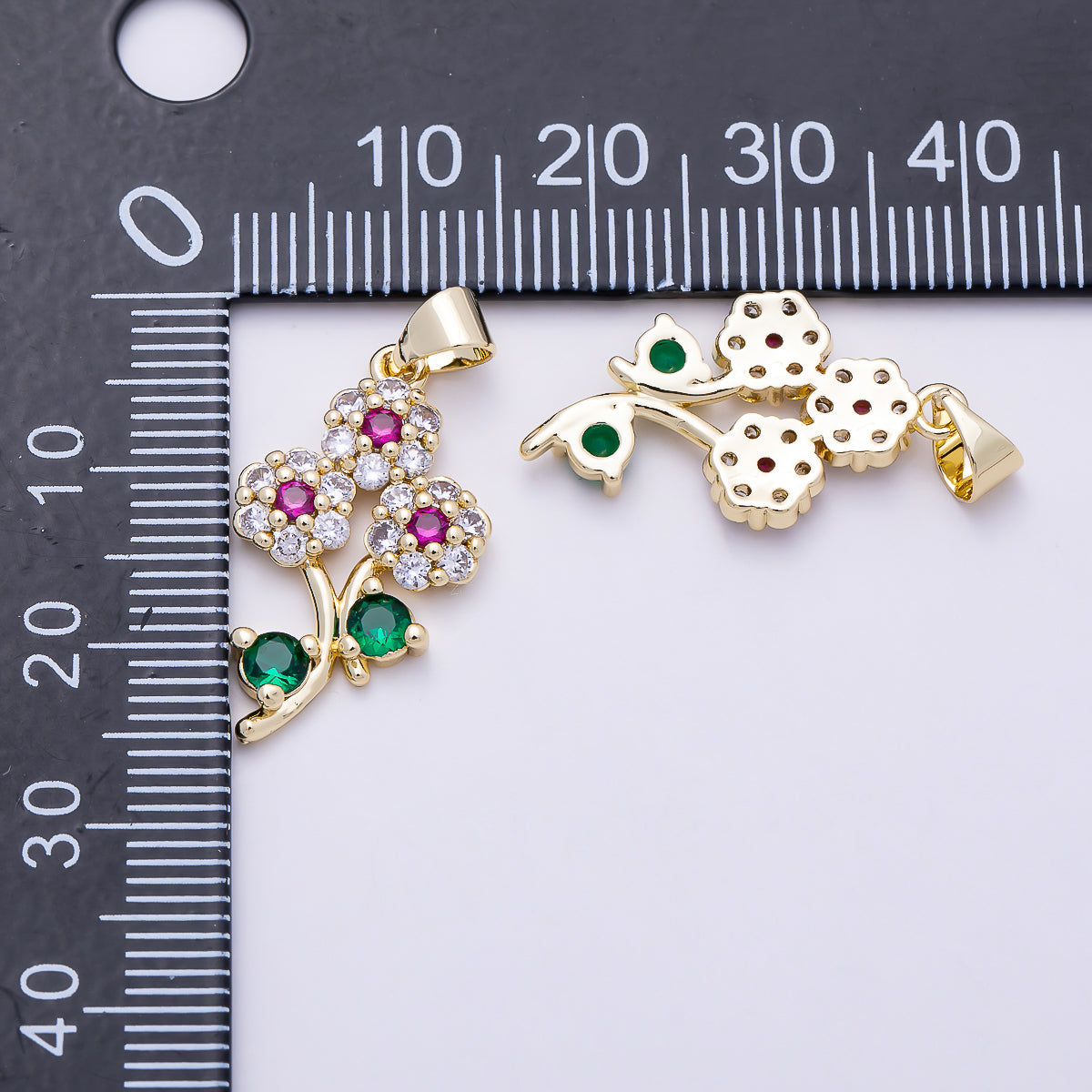 16K Gold Filled 24mm Multicolor Micro Paved CZ Triple Flower Pendant | Charms-01400