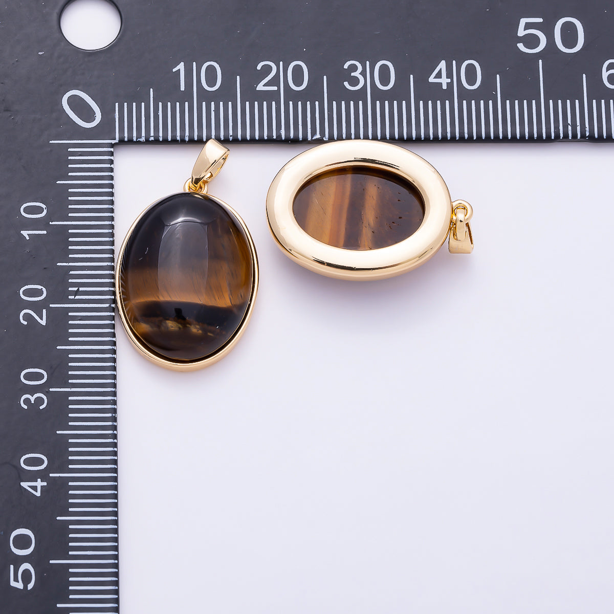 16K Gold Filled 23mm Classic Oval Bezel Dark Tiger Eye Cabochon Natural Gemstone Pendant | Charms-01942 - Charms-01943