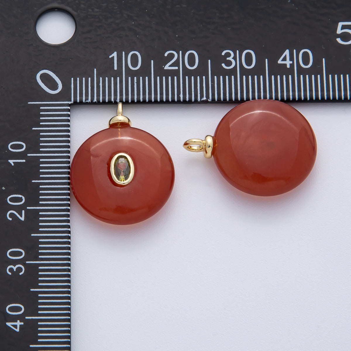 18K Gold Filled 23mm Green CZ Oval Embedded Red Agate Gemstone Charm | AF1451