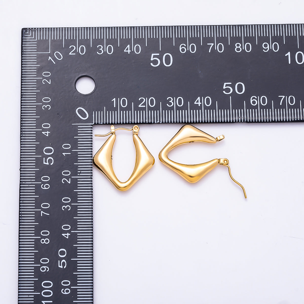 Stainless Steel Gold PVD 25mm Minimalist Chubby Molten Rhombus Latch Hoop | Earrings-00736
