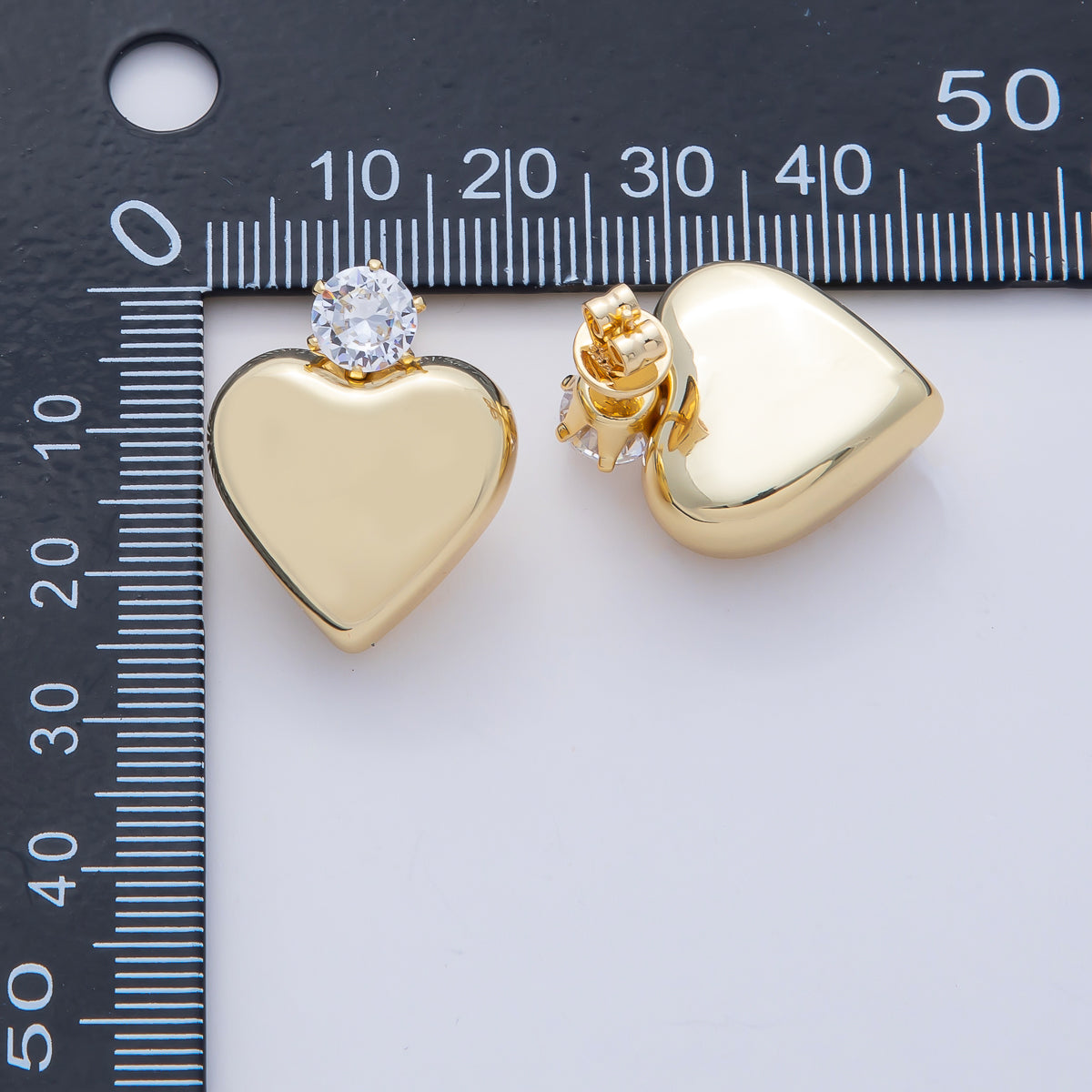 18K Gold Filled 24mm Clear CZ Heart Minimalist Stud Earrings | AD1653