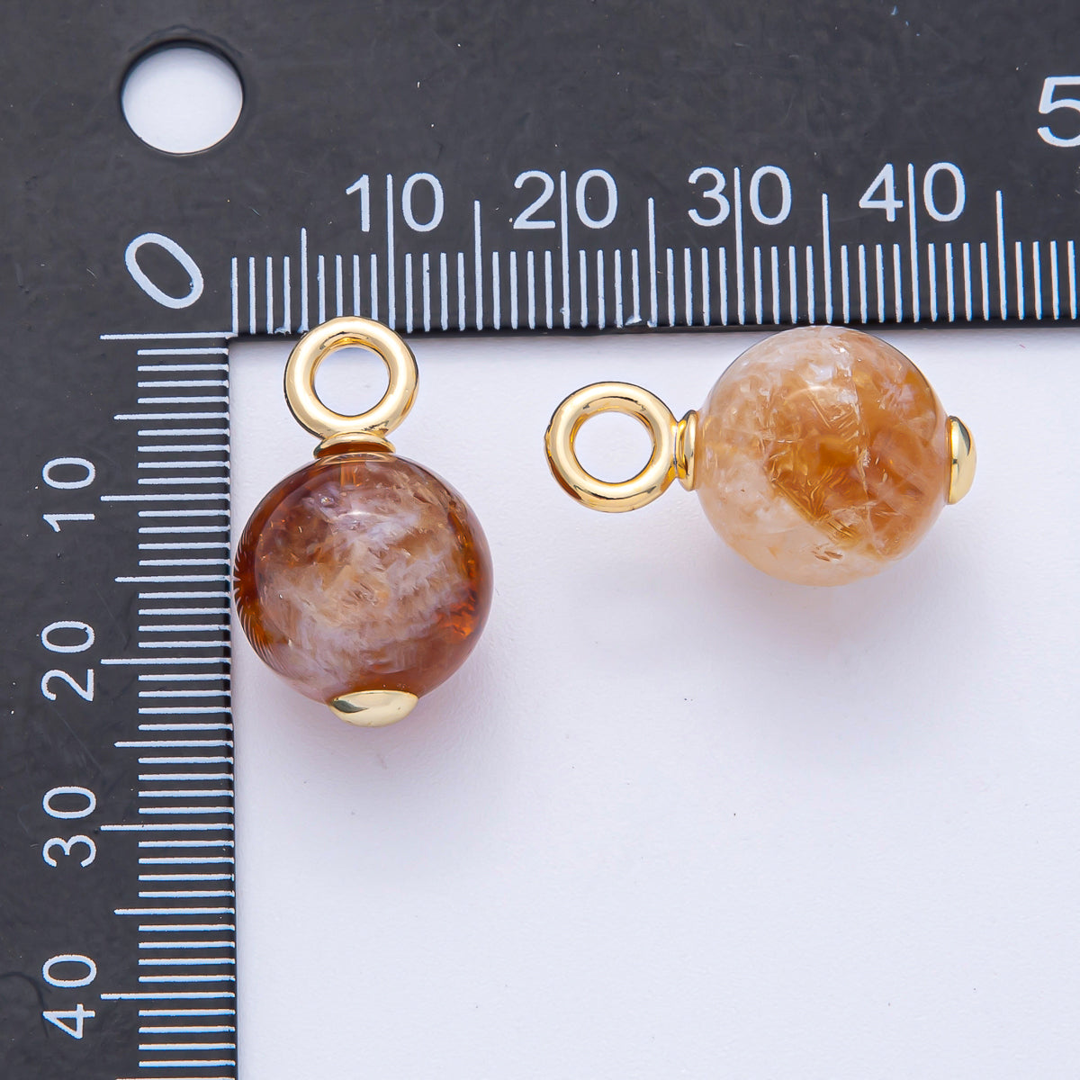 18K Gold Filled 24.5mm Citrine Round Gemstone Drop Charm | AK049