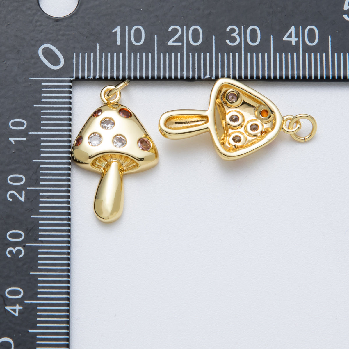 14K Gold Filled 24.5mm Multicolor CZ Dotted Mushroom Plant Charm | Charms-00041