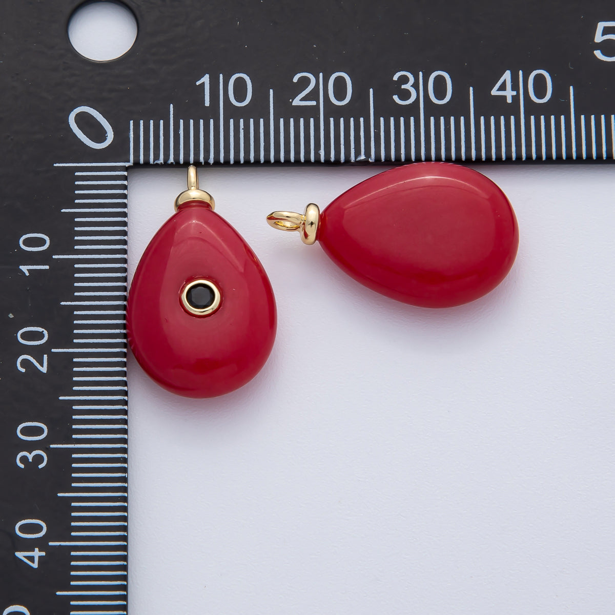 18K Gold Filled 25mm Black CZ Embedded Red Carnelian Teardrop Gemstone Charm | AF1446 & AF1448