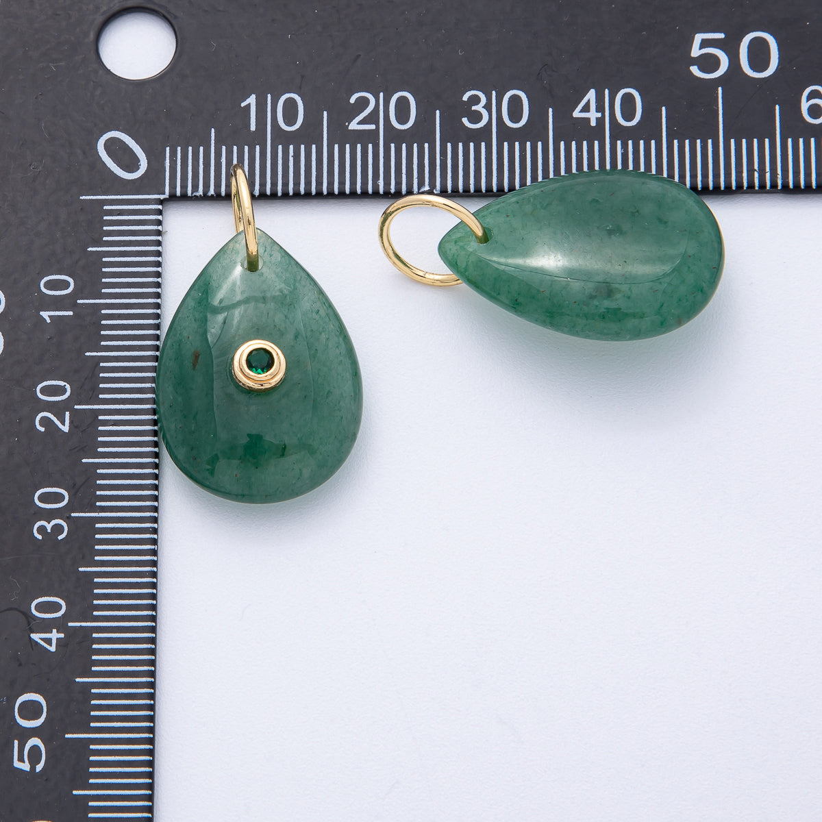 18K Gold Filled 25mm CZ Embedded Natural Gemstone Teardrop Charm | AK109 - AK112