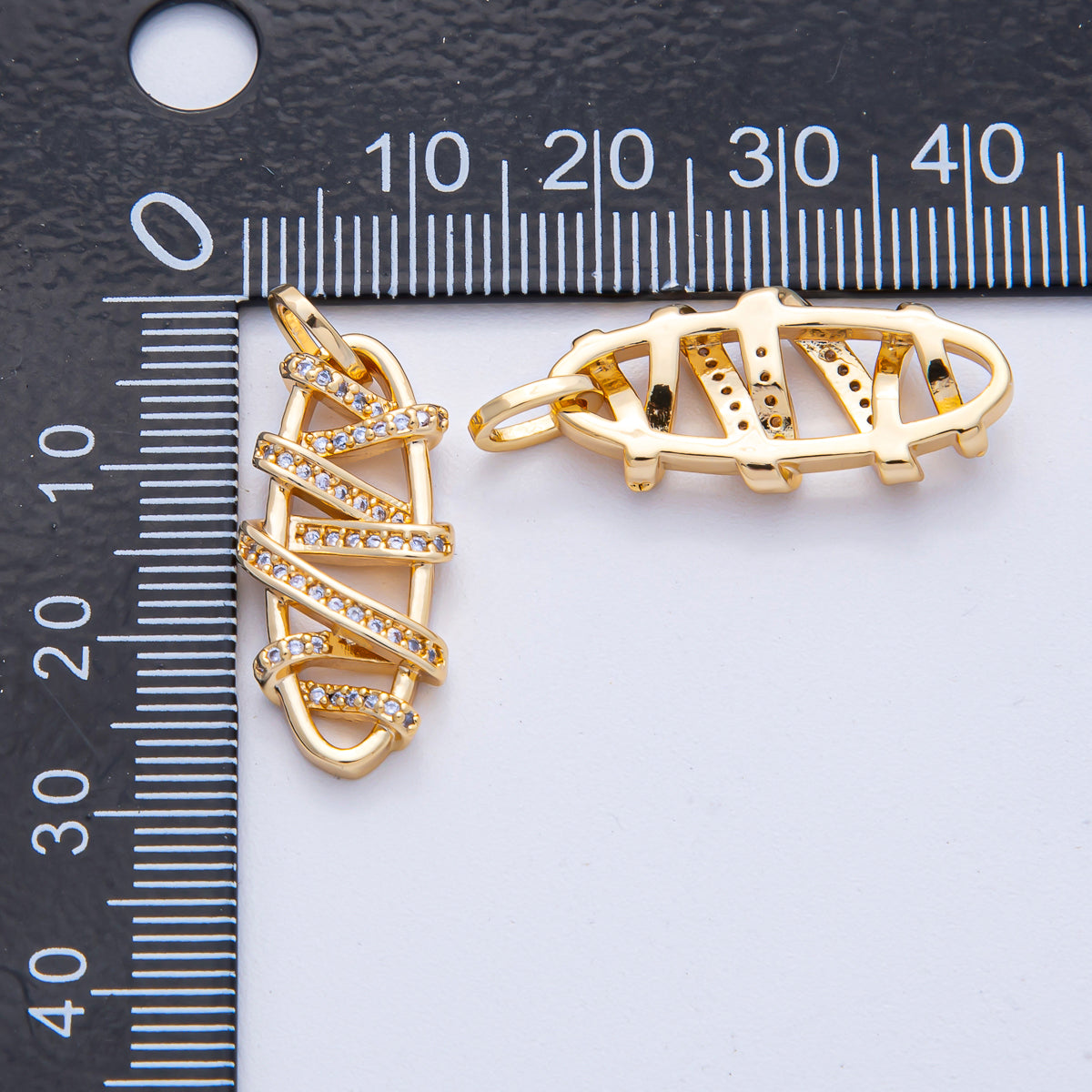 18K Gold Filled 25mm Micro Paved CZ Band Oval Geometric Charm | AK038