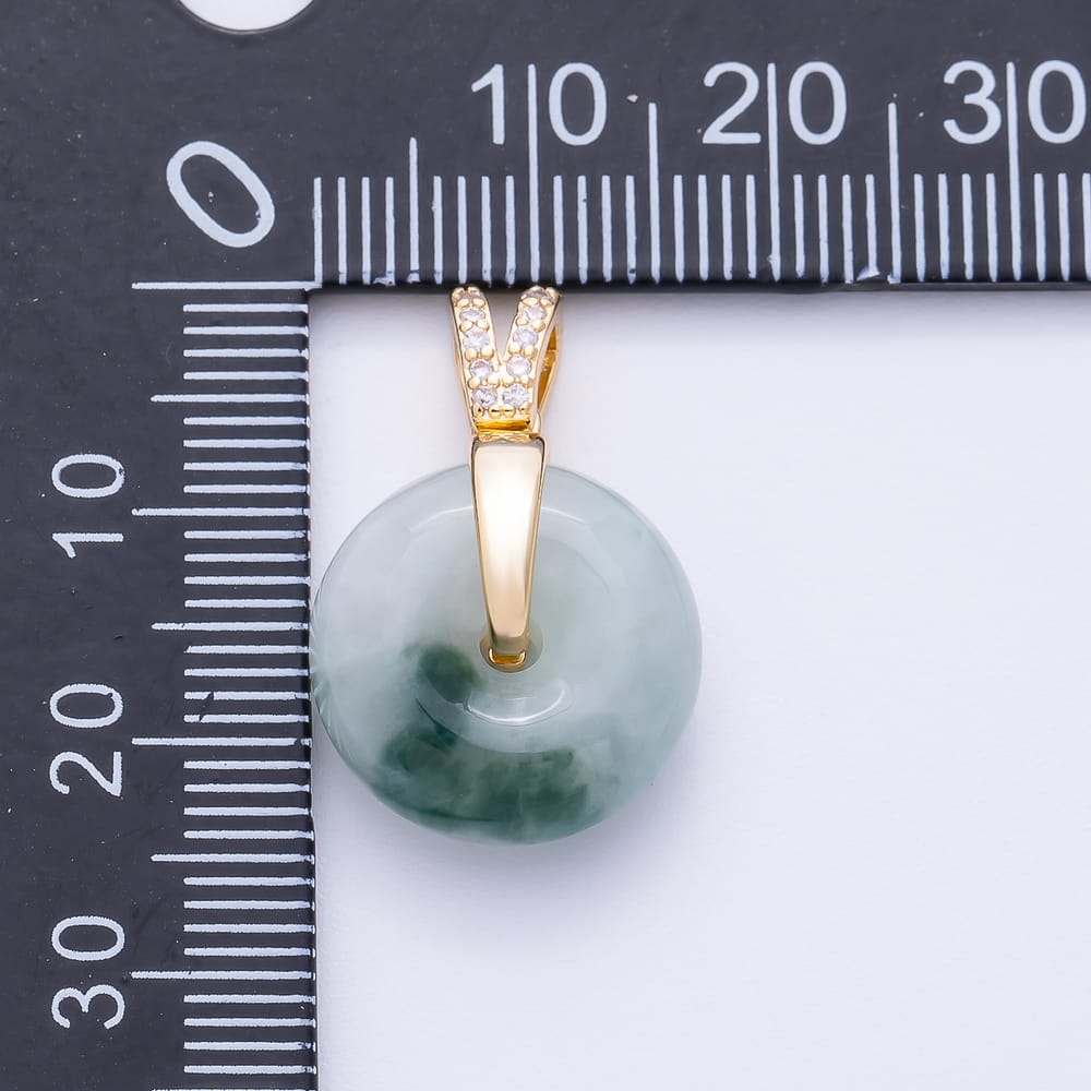 16K Gold Filled 24mm Green Jade Donut Micro Paved CZ Bail Pendant | Charms-02468