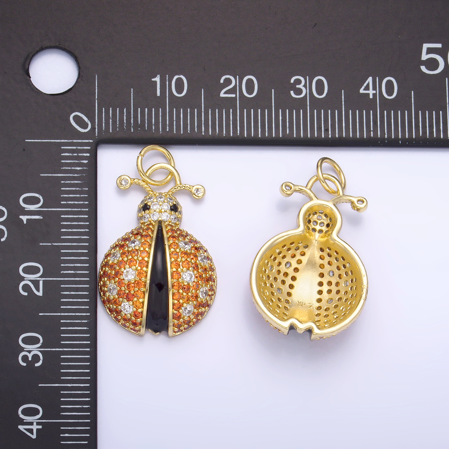 14K Gold Filled 25mm Micro Paved CZ Ladybug Insect Animal Charm | W244