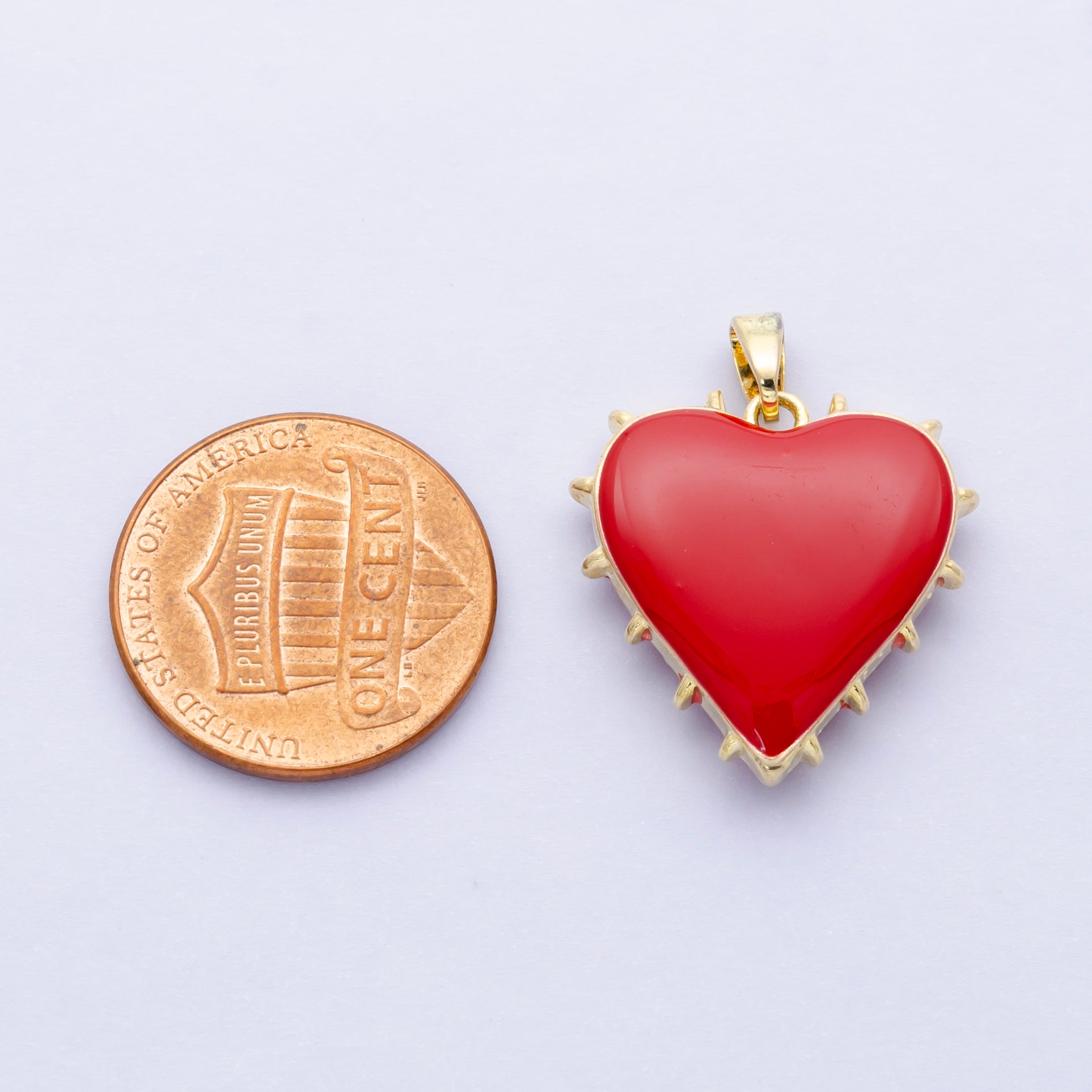14K Gold Filled Double Sided Red Enamel Spiked Heart Pendant | AH052