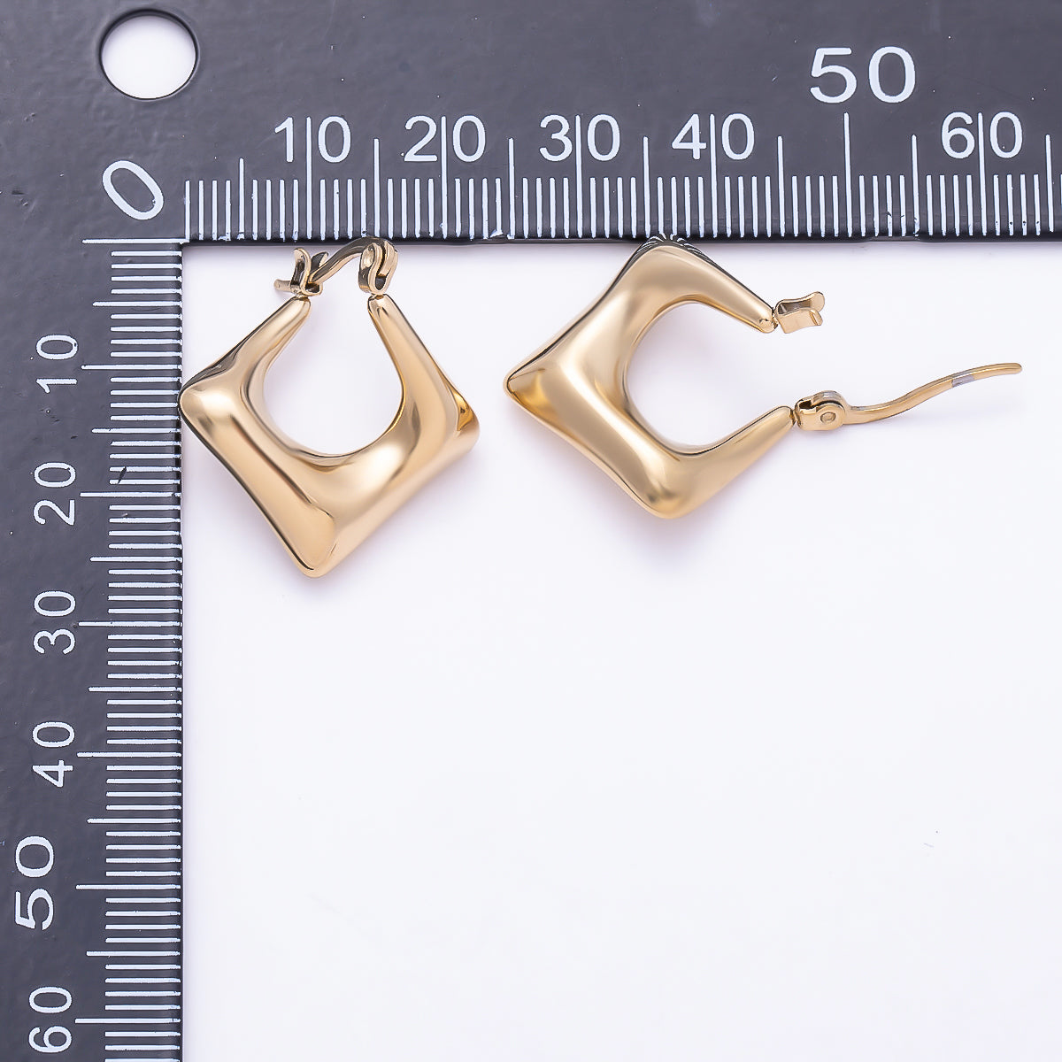Stainless Steel Gold PVD 25mm Minimalist Twist Molten Rhombus Latch Hoop | Earrings-00728