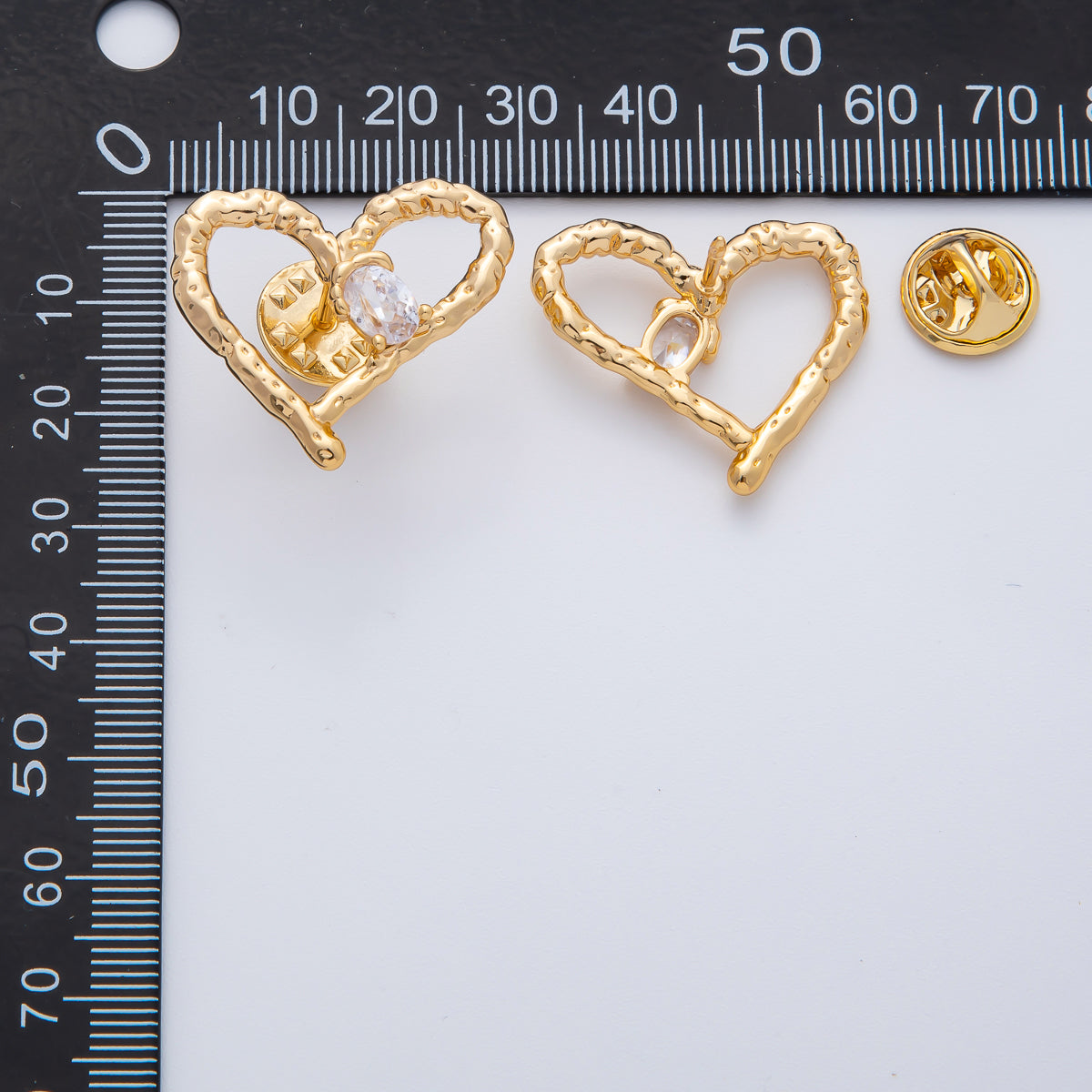 18K Gold Filled Clear CZ Open Hammered Molten Heart Pin Brooch Mini Finding | Z1475