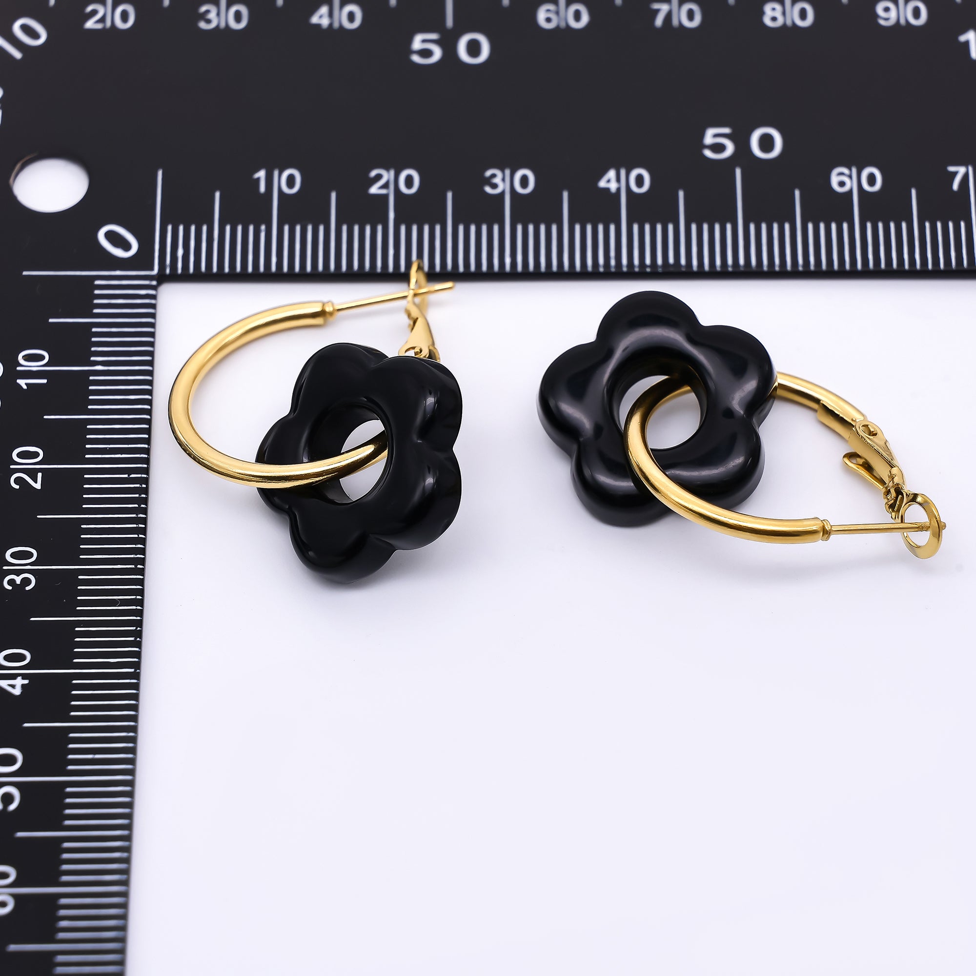 Stainless Steel Red, Black, Blue, Green Resin Flower Hinge Hoop Earrings | AI535 - AI538