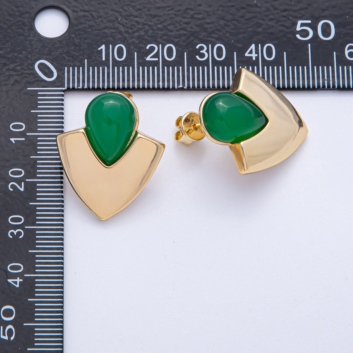 18K Gold Filled 25mm Green, Red Gemstone Geometric Stud Earrings | AD1682 AD1683