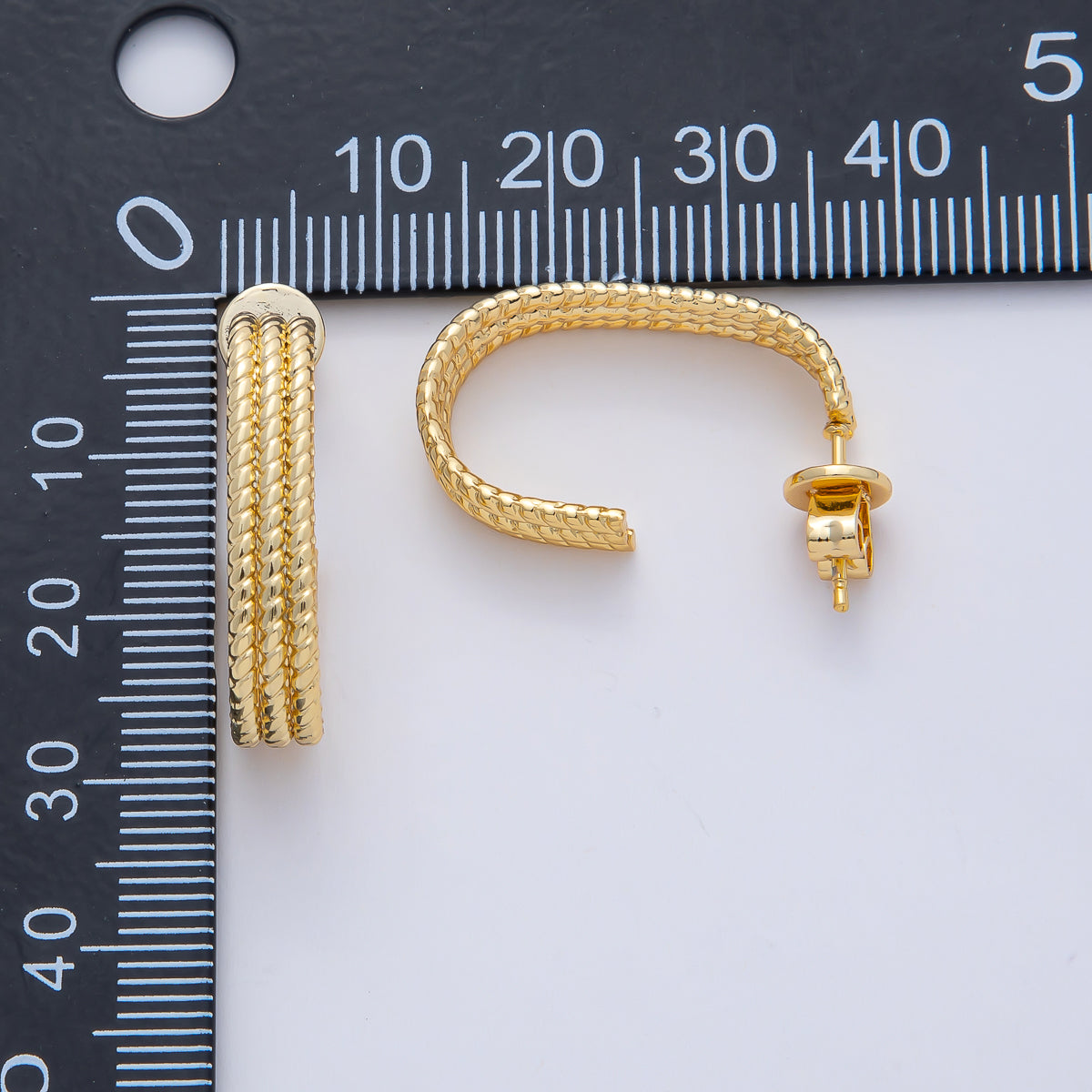 18K Gold Filled 25mm Triple Rope J-Shaped Hoop Earrings | AD1650