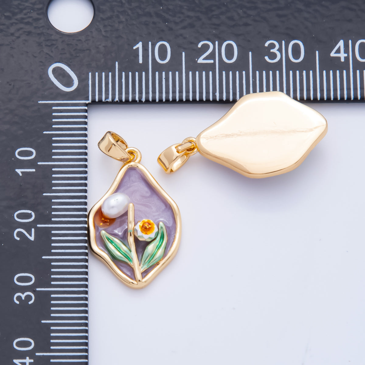 18K Gold Filled 26mm Flower Enamel Snap Drop Bail Pendant | I848