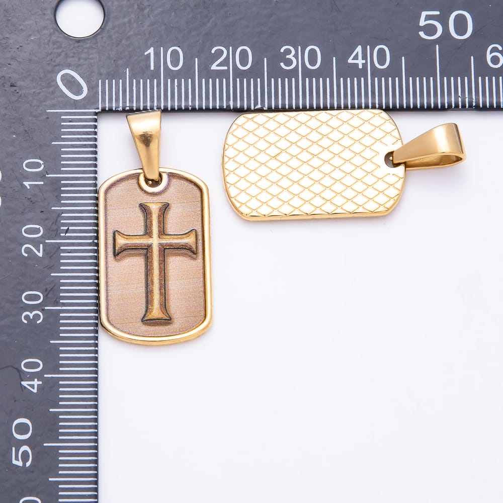PVD Stainless Steel 26mm Vintage Tag Cross Religious Pendant | Charms-02099