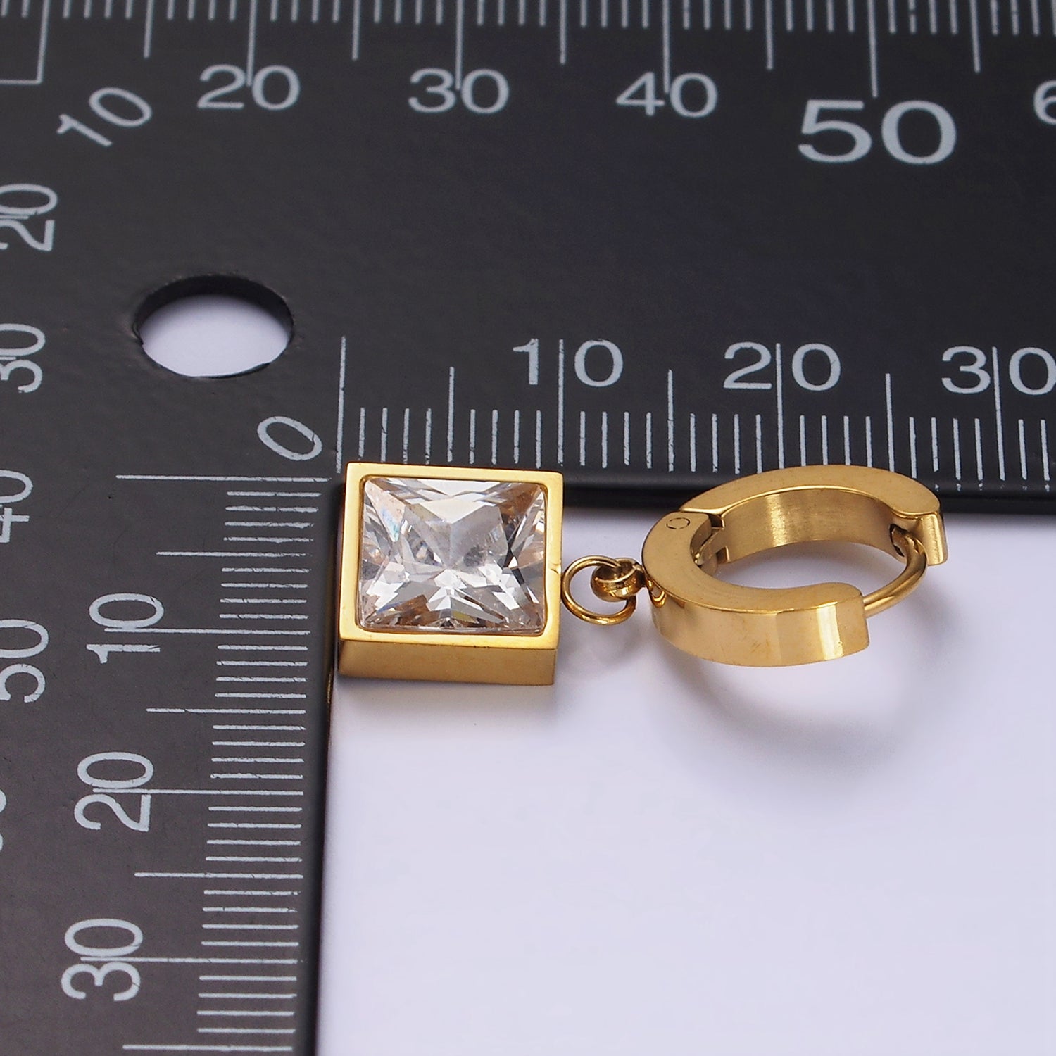 Stainless Steel Clear CZ Square Drop Huggie Earrings in Gold & Silver | AE397 AE398 - DLUXCA