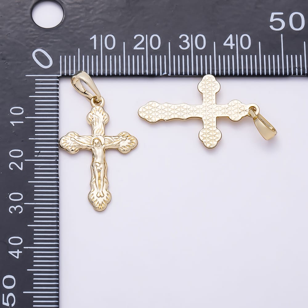 16K Gold Filled 26mm Minimalist Lined Textured Crucifix Cross Religious Pendant | Charms-02399