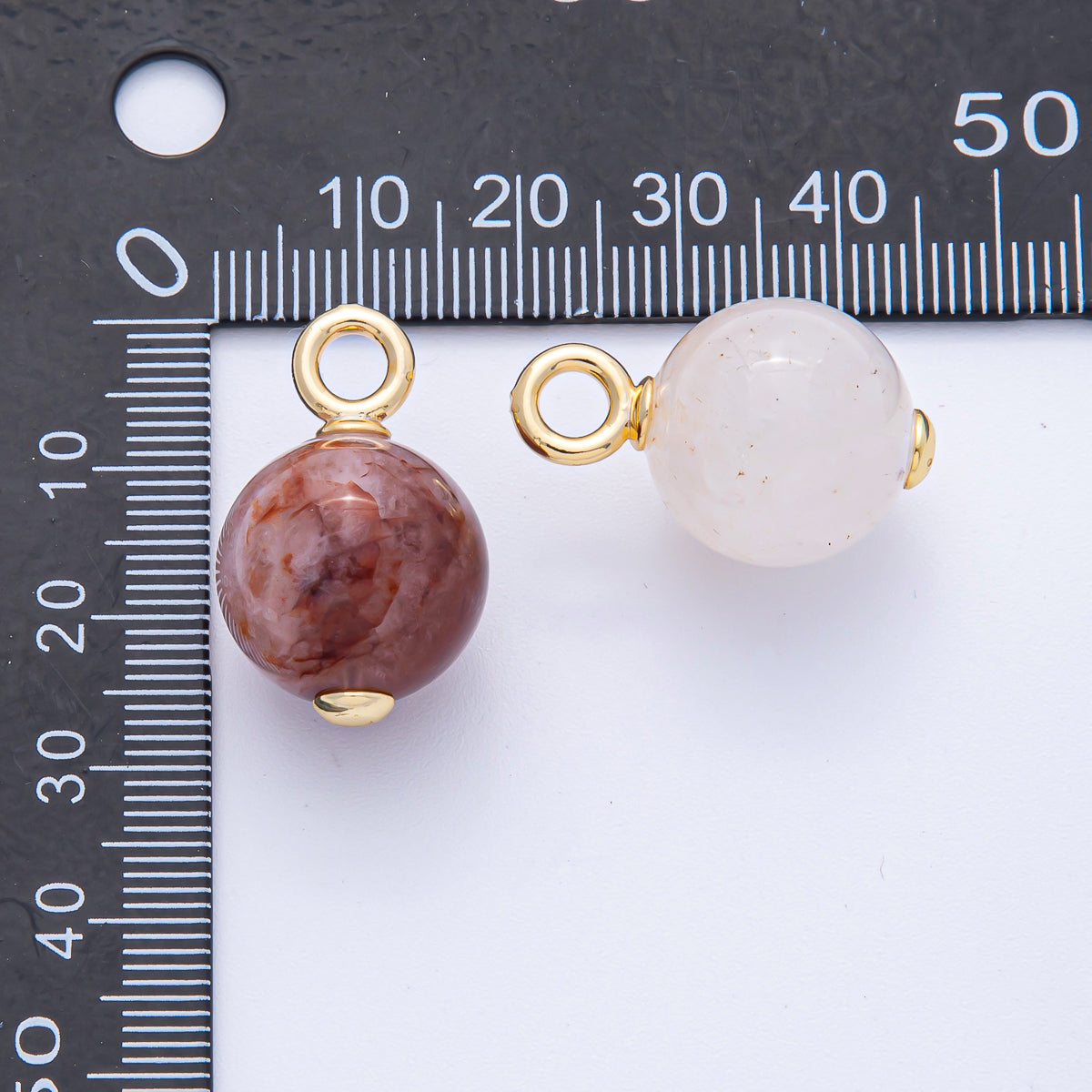 18K Gold Filled 27mm Rose Quartz Round Gemstone Drop Charm | AK050
