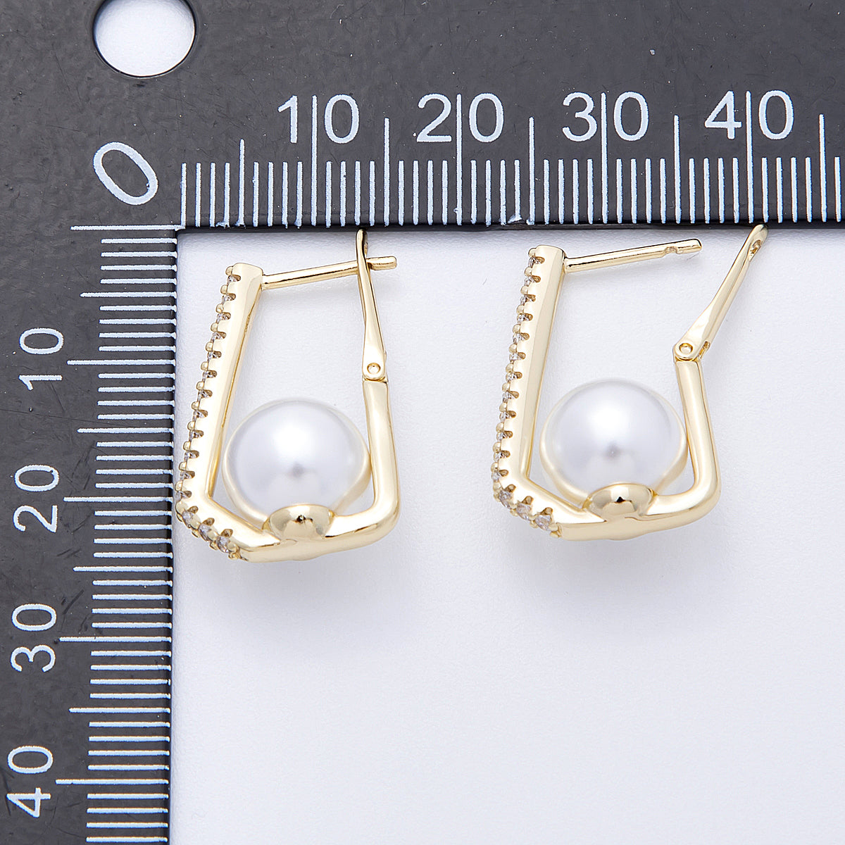 14K Gold Filled 27mm Shell Pearl Micro Paved CZ Geometric Oblong Hinge Hoop | Earrings-00174