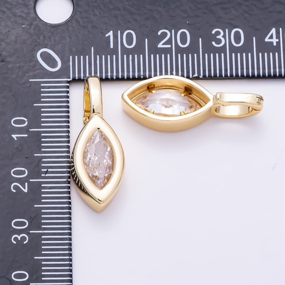 16K Gold Filled 26mm Clear Marquise CZ Bezel Set Pendant | Charms-02094