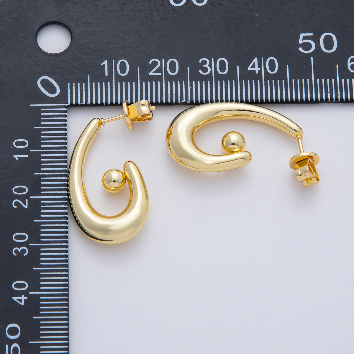 18K Gold Filled 27mm Minimalist Ball Curl J-Shaped Hoop Earrings | AD1655