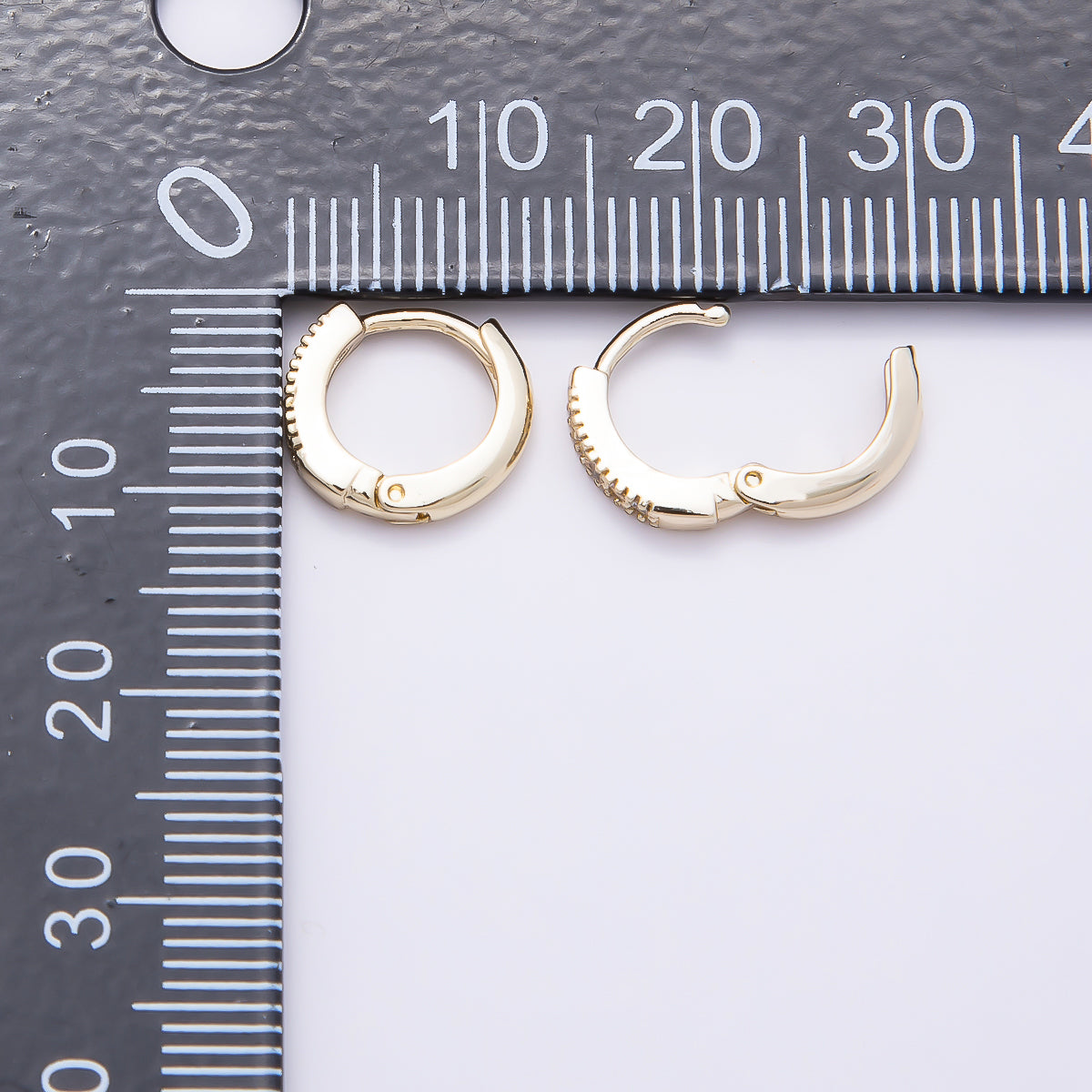 16K Gold Filled 11mm Micro Paved CZ Ribbed Cartilage Huggies Earrings | Earrings-00442