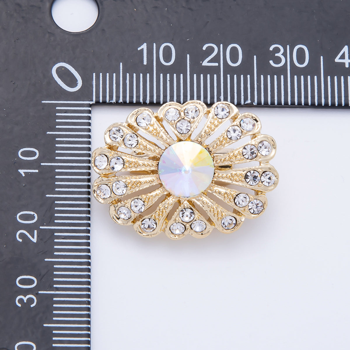 Gold Rhinestone Geometric Flower Pin Brooch | BH-040