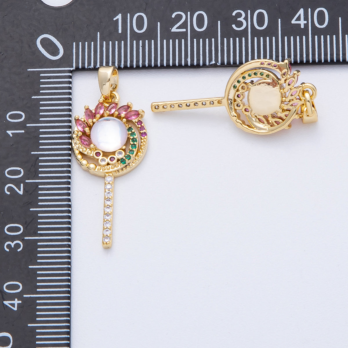 18K Gold Filled 28mm Multicolor CZ Circular Wand Pendant | AF1227