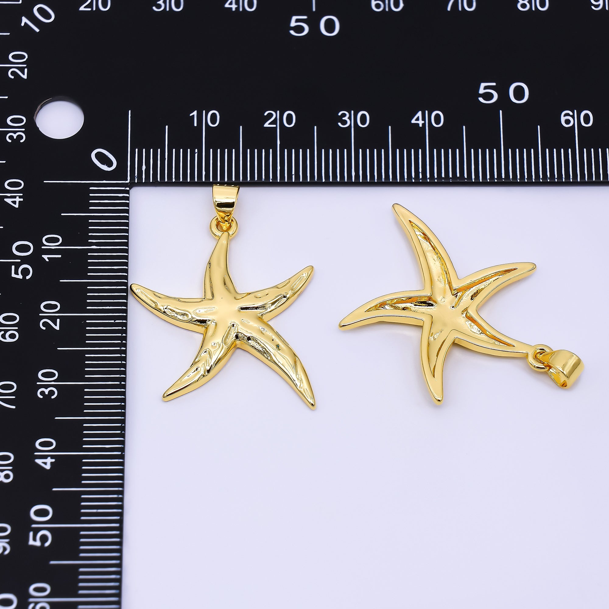 24K Gold Filled 20.5mm Hammered Sea Starfish Animal Charm | AH00502