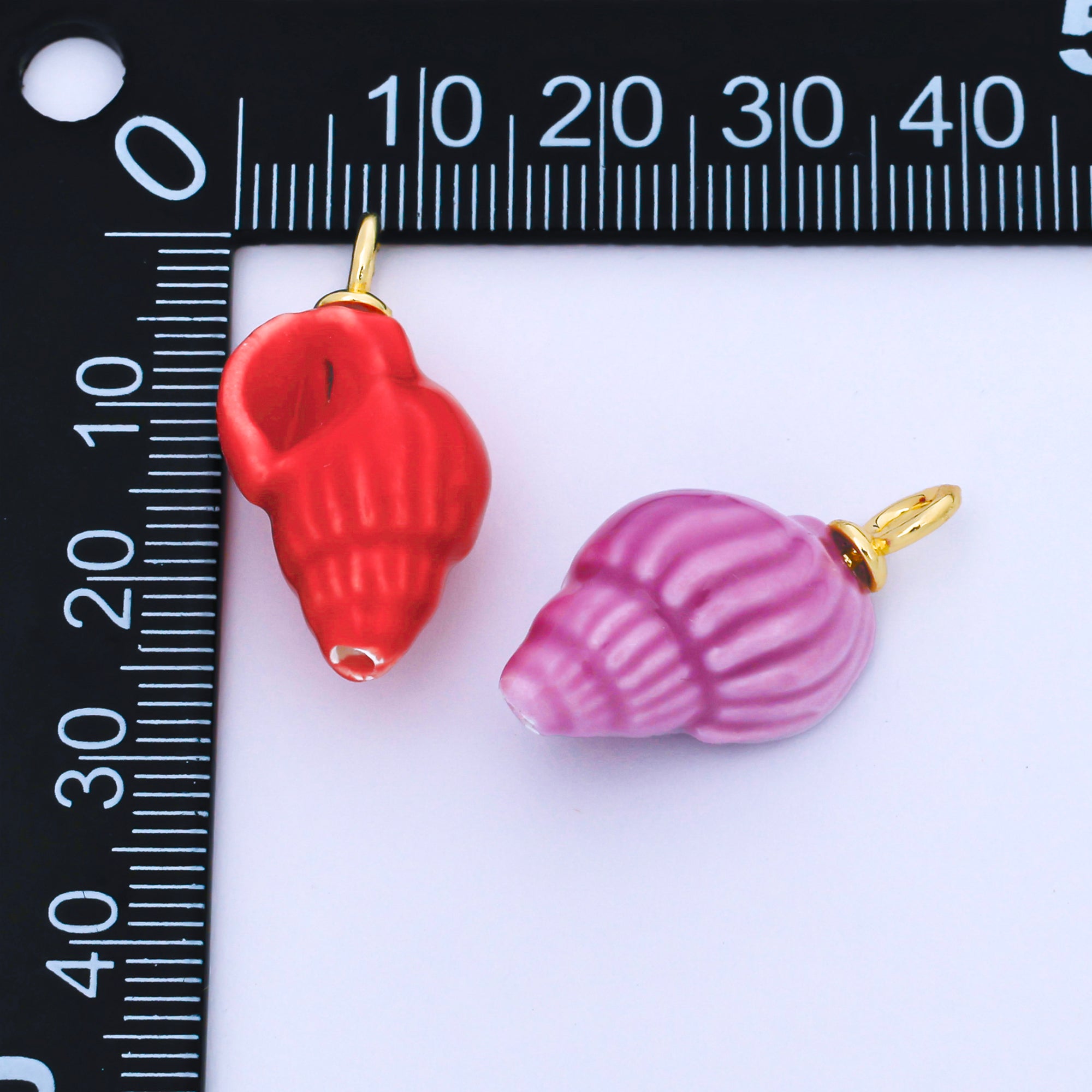 24K Gold Filled 12mm Handmade Ceramic Trumpet Seashell Charm | AF1571 - AF1576