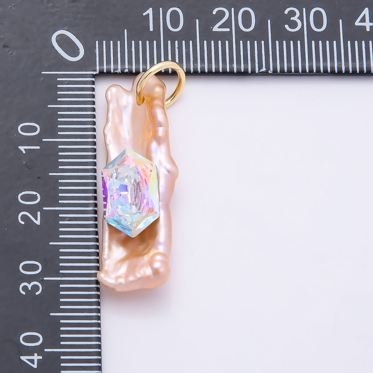 18K Gold Filled 30mm Hexagon CZ Biwa Baroque Freshwater Pearl Charm | Charms-00943 ~ Charms-00945