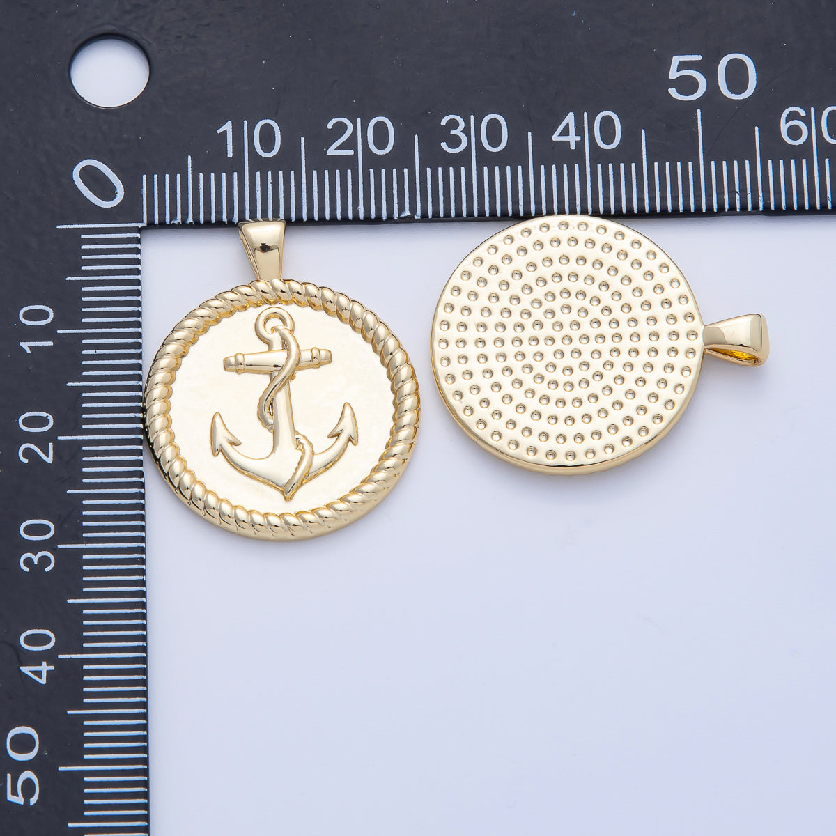 18K Gold Filled 29.5mm Anchor Nautical Croissant Round Pendant | H002