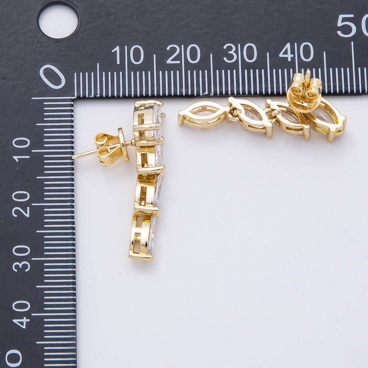 16K Gold Filled 29mm Marquise CZ Statement Drop Stud Earrings | Earrings-00456
