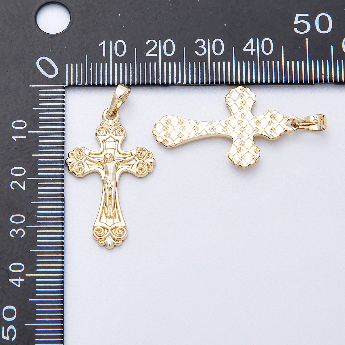 14K Gold Filled 29.5mm Crucifix Passion Religious Cross Pendant | Charms-00222