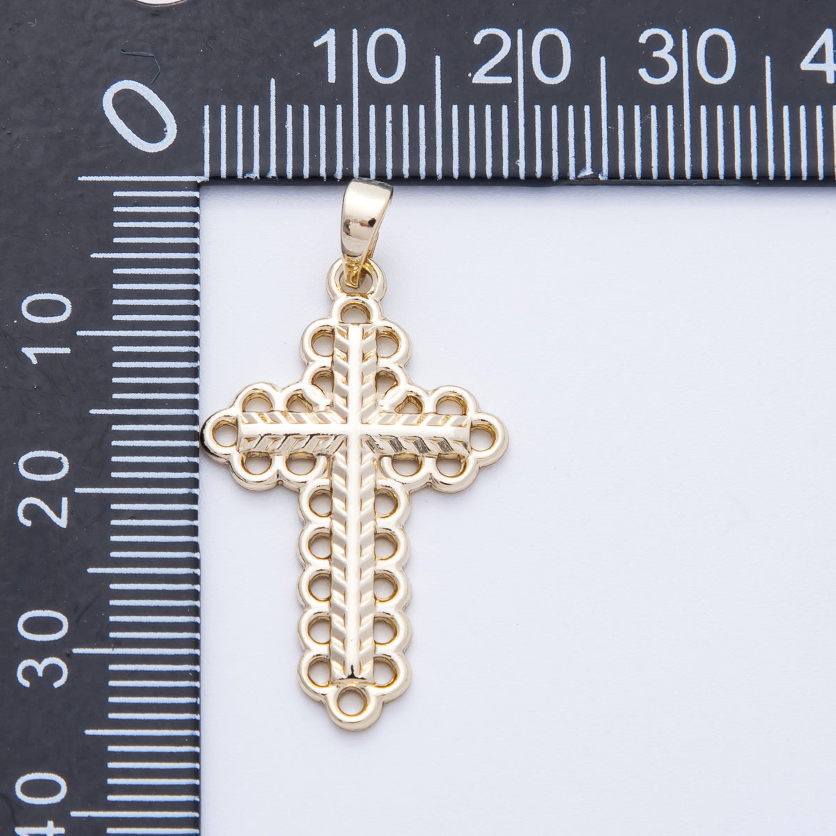 16K Gold Filled 30mm Open Edged Geometric Religious Cross Pendant | Charms-00215