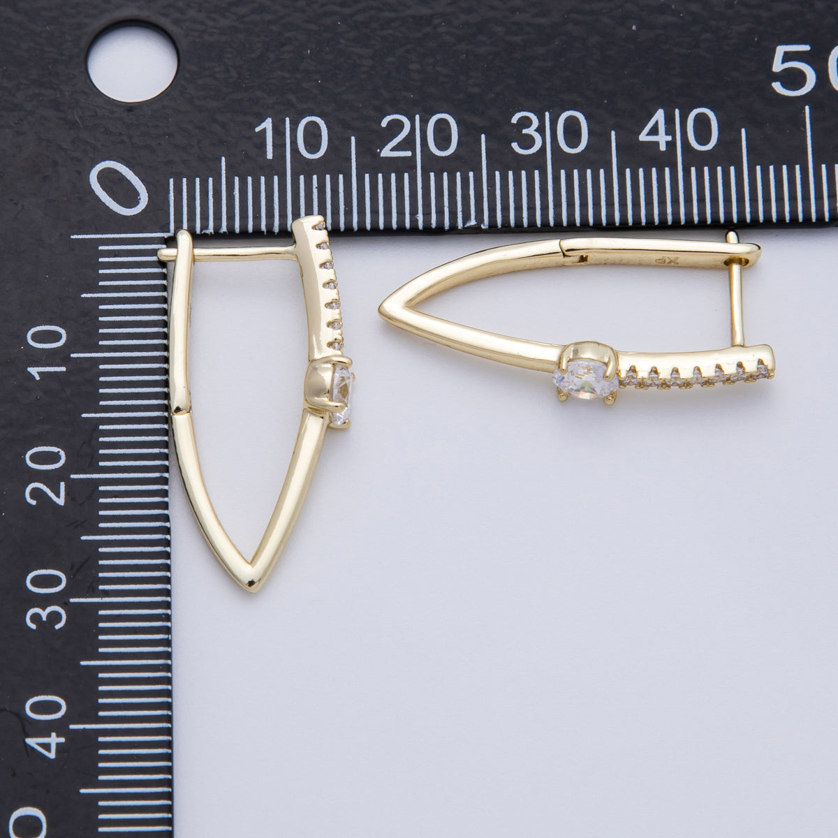 14K Gold Filled 30mm Clear CZ Micro Paved Navette Hoop Earrings | Earrings-00135