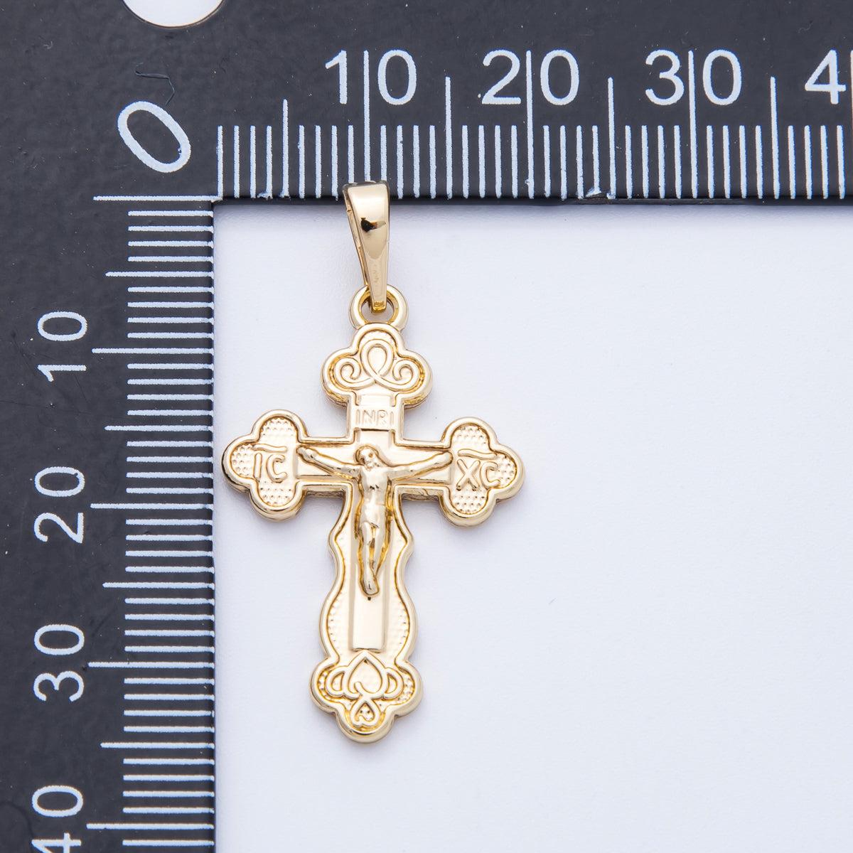 14K Gold Filled 30mm INRI Crucifix Buttony Cross Religious Pendant | Charms-00210