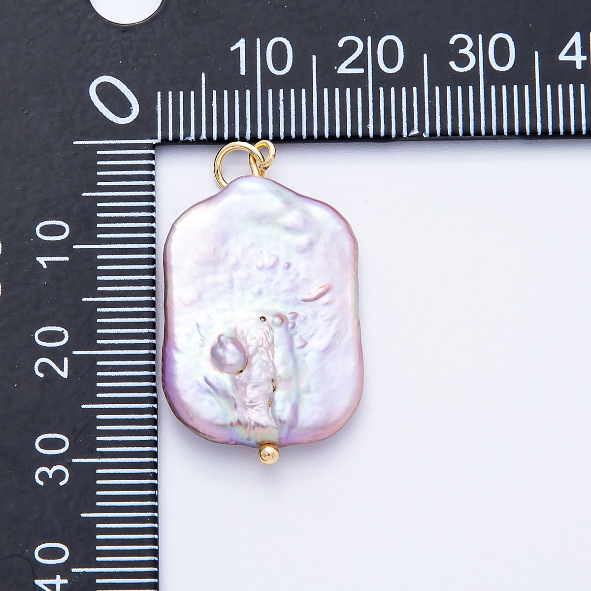 18K Gold Filled 18mm Purple Freshwater Pearl Biwa Rectangle Charm | Charms-00219